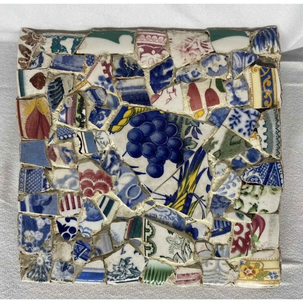 Vintage Square MCM China Mosaic Pottery Tile Abstract Home Decor Wall Hanging 6